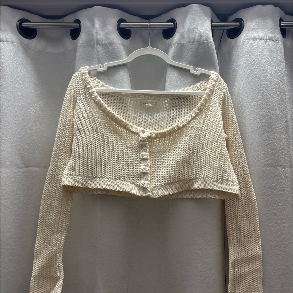 La Hearts Cream Cropped Cardigan